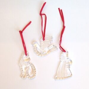 Vintage Gorham Crystal Glass Christmas Ornaments - Cat, Bird & Kneeling‎ Angel